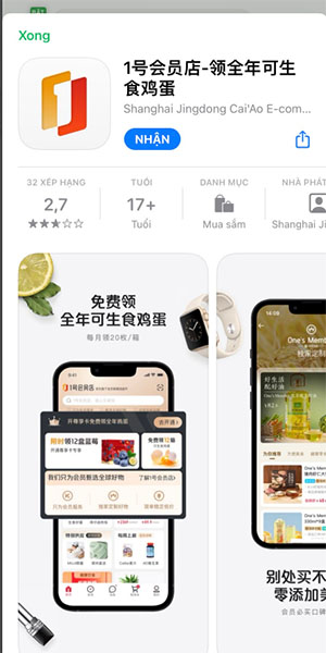 Bấm “Nhận” để tải app Yihaodian về máy